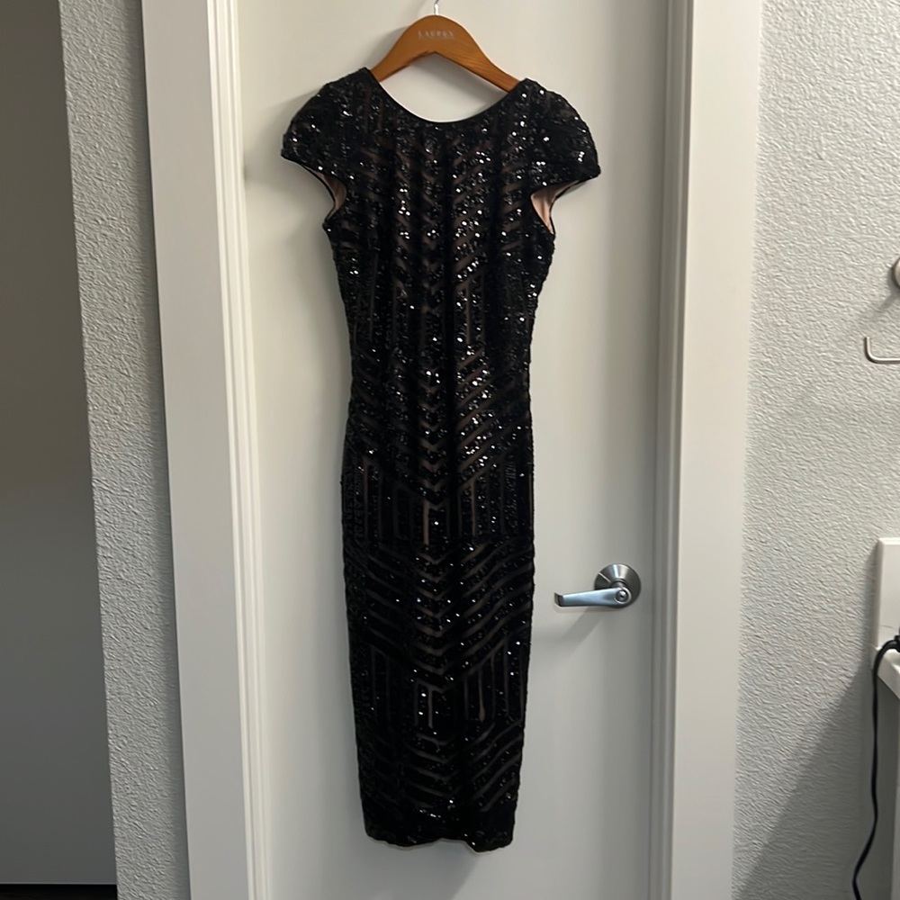 Dress the population black sequence long dress size small